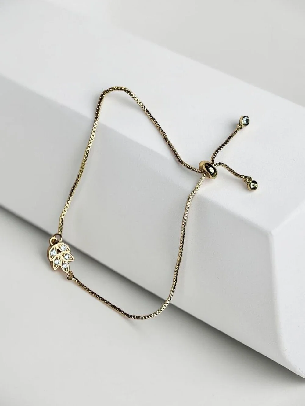 Gold Crystal Leaf Adjustable Bracelet for Women